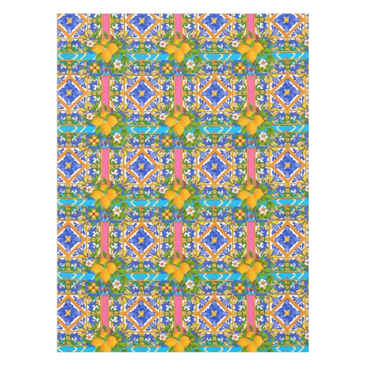 Zomer, Siciliaanse tegels, citrusvruchten, citroen Tafelkleed (Voorkant)