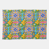 Zomer, Siciliaanse tegels, citrusvruchten, citroen Theedoek (Horizontaal)