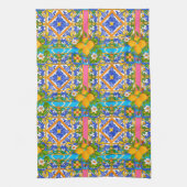 Zomer, Siciliaanse tegels, citrusvruchten, citroen Theedoek (Verticaal)