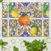 Zomer, Siciliaanse tegels, citrusvruchten, sinaasa Theedoek (Gevouwen)