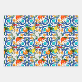 Zomer, Siciliaanse tegels, majolica, keramische te Inpakpapier Vel