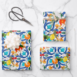 Zomer, Siciliaanse tegels, majolica, keramische te Inpakpapier Vel