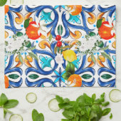 Zomer, Siciliaanse tegels, majolica, keramische te Theedoek (Gevouwen)