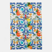 Zomer, Siciliaanse tegels, majolica, keramische te Theedoek (Verticaal)