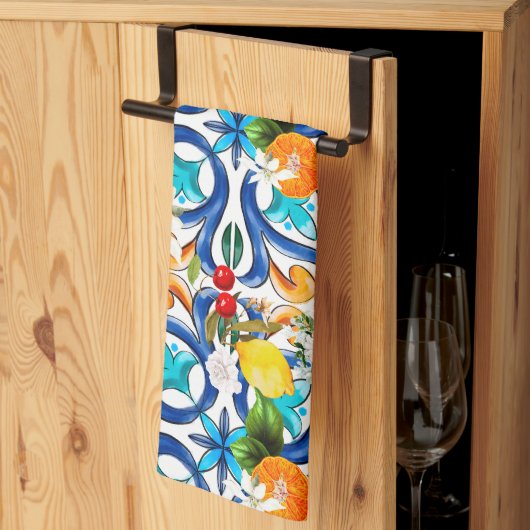 Zomer, Siciliaanse tegels, majolica, keramische te Theedoek (Derde Gevouwen)