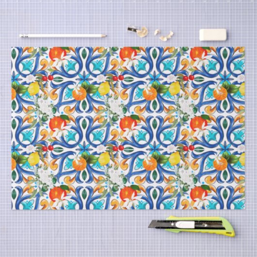 Zomer, Siciliaanse tegels, majolica, keramische te Tissuepapier (Craft)