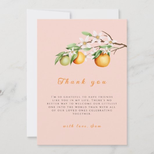 Zomer Sinaasappel Citrus Clementine Baby shower Bedankkaart (Voorkant)