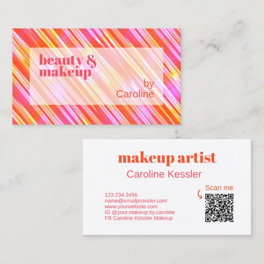 Zomer Sinaasappel Rood Helder Roze Strepen Kunstpa Visitekaartje (Voorkant / Achterkant)