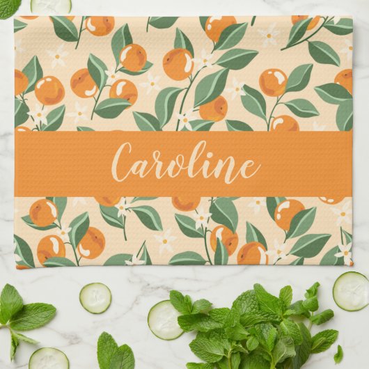 Zomer  Sinaasappels Boho Fruit gepersonaliseerd Theedoek (Gevouwen)