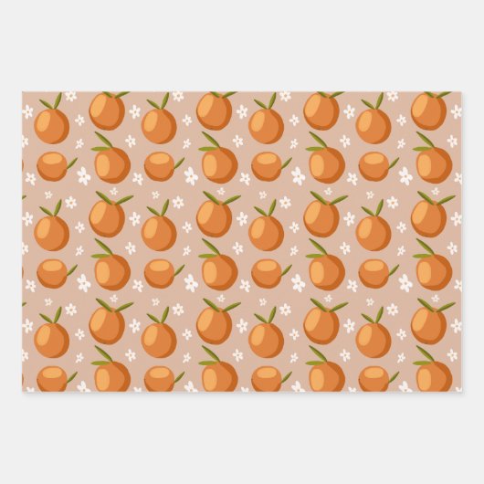 Zomer Sinaasappels Fruit kleine witte bloemetjes P Inpakpapier Vel (Voorkant)
