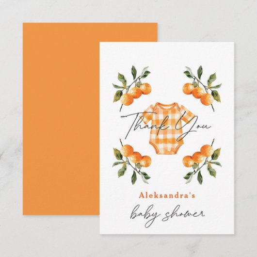Zomer Sinaasappels Schattigee Bodysuit Baby shower Bedankkaart (Voorkant / Achterkant)