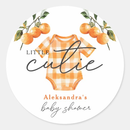 Zomer Sinaasappels Schattigee Bodysuit Baby shower Ronde Sticker (Voorkant)