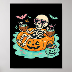 Zomer Skelet In Pompoen Float Schattige Spooky Poo Poster