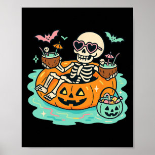 Zomer Skelet In Pompoen Float Schattige Spooky Poo Poster