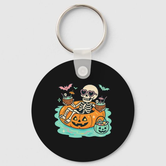 Zomer Skelet In Pompoen Float Schattige Spooky Poo Sleutelhanger (Voorkant)