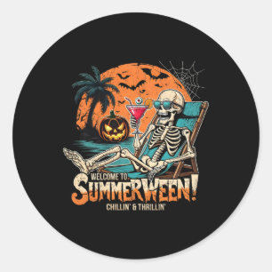 Zomer Skeleton Beach Halloween Tropische Kunst Ronde Sticker