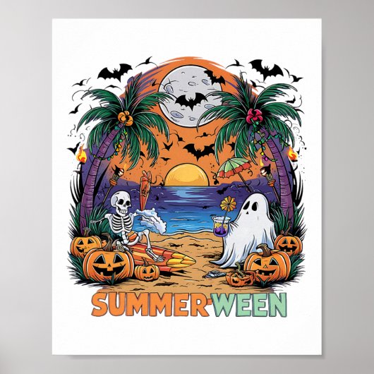 Zomer Skeleton Beach Party Halloween Vibes Poster (Voorkant)