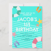 Zomer Sky Blue Boys 1e verjaardag Kaart (Achterkant)