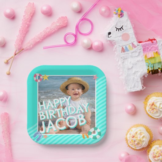 Zomer Sky Blue Boys 1e verjaardag Papieren Bordje (Feest)