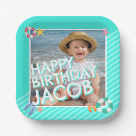 Zomer Sky Blue Boys 1e verjaardag Papieren Bordje