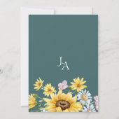 Zomer Smaragd Groene Zonnebloemen Monogram Bruilof Kaart (Achterkant)