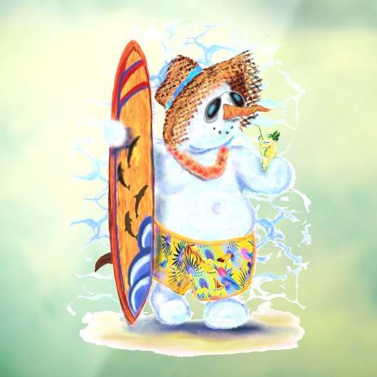 Zomer Sneeuwman Surfer Grappig Venster Cling Raamsticker (Vel 3)