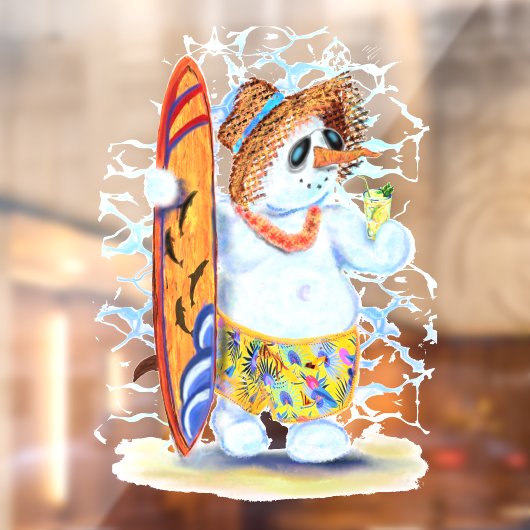 Zomer Sneeuwman Surfer Grappig Venster Cling Raamsticker (Vel 2)