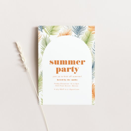 Zomer Soiree Feestuitnodiging met Tropisch Plant Kaart