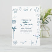 Zomer Soiree Party Uitnodiging met Ocean Icons (Staand voorkant)