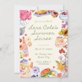 Zomer Soiree Uitnodiging Handgetekend Eten Drank T