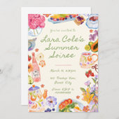 Zomer Soiree Uitnodiging Handgetekend Eten Drank T (Voorkant / Achterkant)