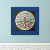 Zomer Solstice Tree of Life Mandala Canvas Prin (Insitu (Houten vloer))