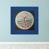 Zomer Solstice Tree of Life Mandala Canvas Prin Afdruk (Insitu (Houten vloer))