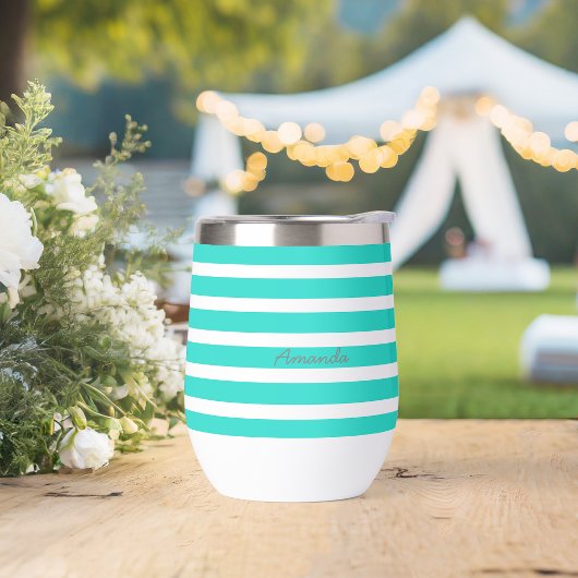 Zomer Splash Aqua Bold Stripes Aangepaste Naam