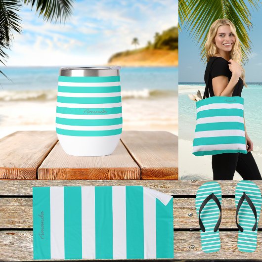 Zomer Splash Aqua Bold Stripes Aangepaste Naam