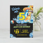 Zomer Splash In Vijf Pool Party Uitnodiging (Staand voorkant)