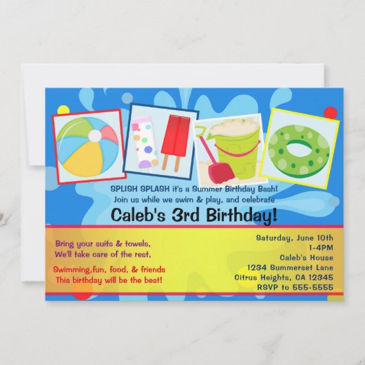 Zomer Splash Pool Party Verjaardag Uitnodigingen (Voorkant)