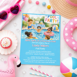 Zomer Splash Zwembad Feest Meisje Verjaardagsuitno Flyer