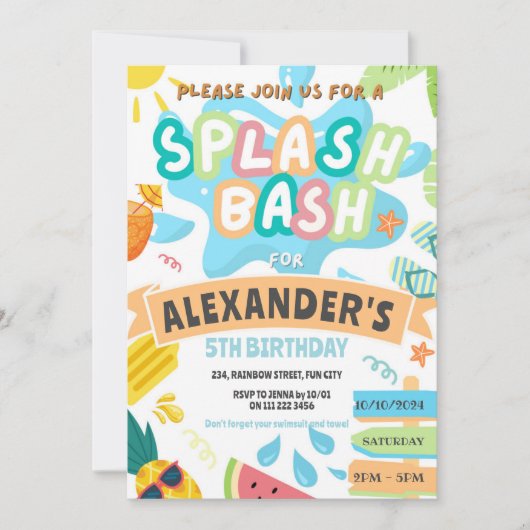 Zomer Splash Zwembad Party Boy Bash Water Park Kaart (Voorkant)