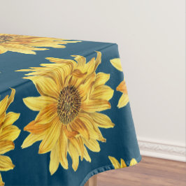 Zomer Stijl Navy Blauwe met Zonnebloem Print Tafelkleed