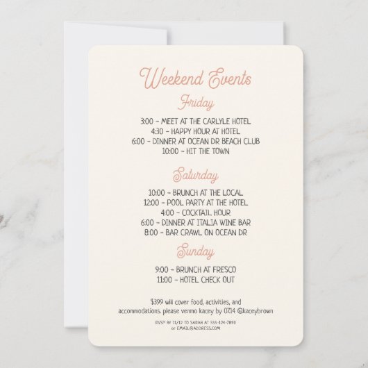 Zomer Strand Bachelorette Weekend Party Kaart (Achterkant)