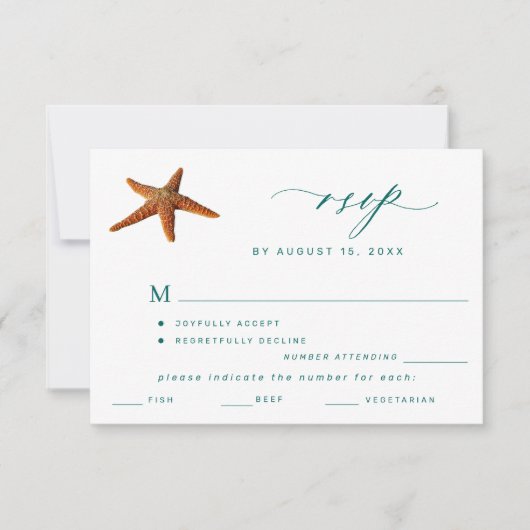 Zomer strand bestemming bruiloft menu keuze RSVP (Voorkant)