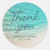 Zomer strand bestemming Dank u bruiloft gunst Ronde Sticker (Voorkant)