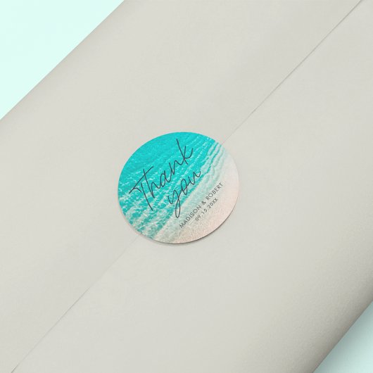Zomer strand bestemming Dank u bruiloft gunst Ronde Sticker