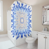 Zomer strand blauw roze beige bloemen douchegordijn (In situ)