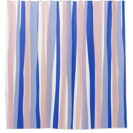 Zomer strand blauw roze beige strepen douchegordijn (Voorkant)