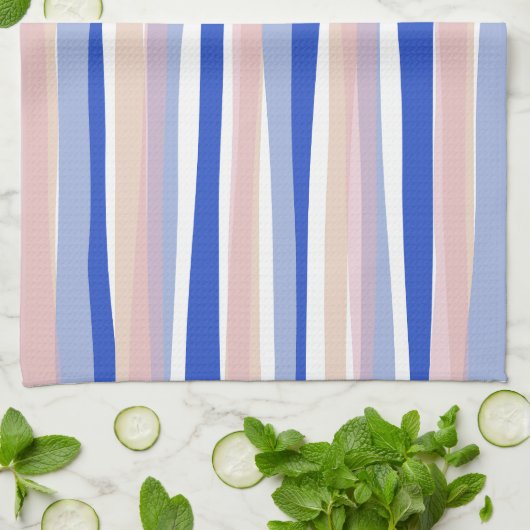 Zomer strand blauw roze beige strepen theedoek (Gevouwen)