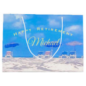 Zomer Strand Blauw Wit Gelukkig Pensioen Groot Cadeauzakje (Achterkant)