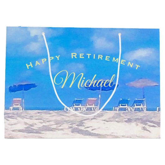 Zomer Strand Blauw Wit Gelukkig Pensioen Groot Cadeauzakje (Achterkant)