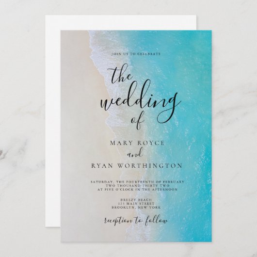 Zomer Strand Blauwe Oceaan Strand Bruiloft Uitnodi Kaart (Voorkant / Achterkant)